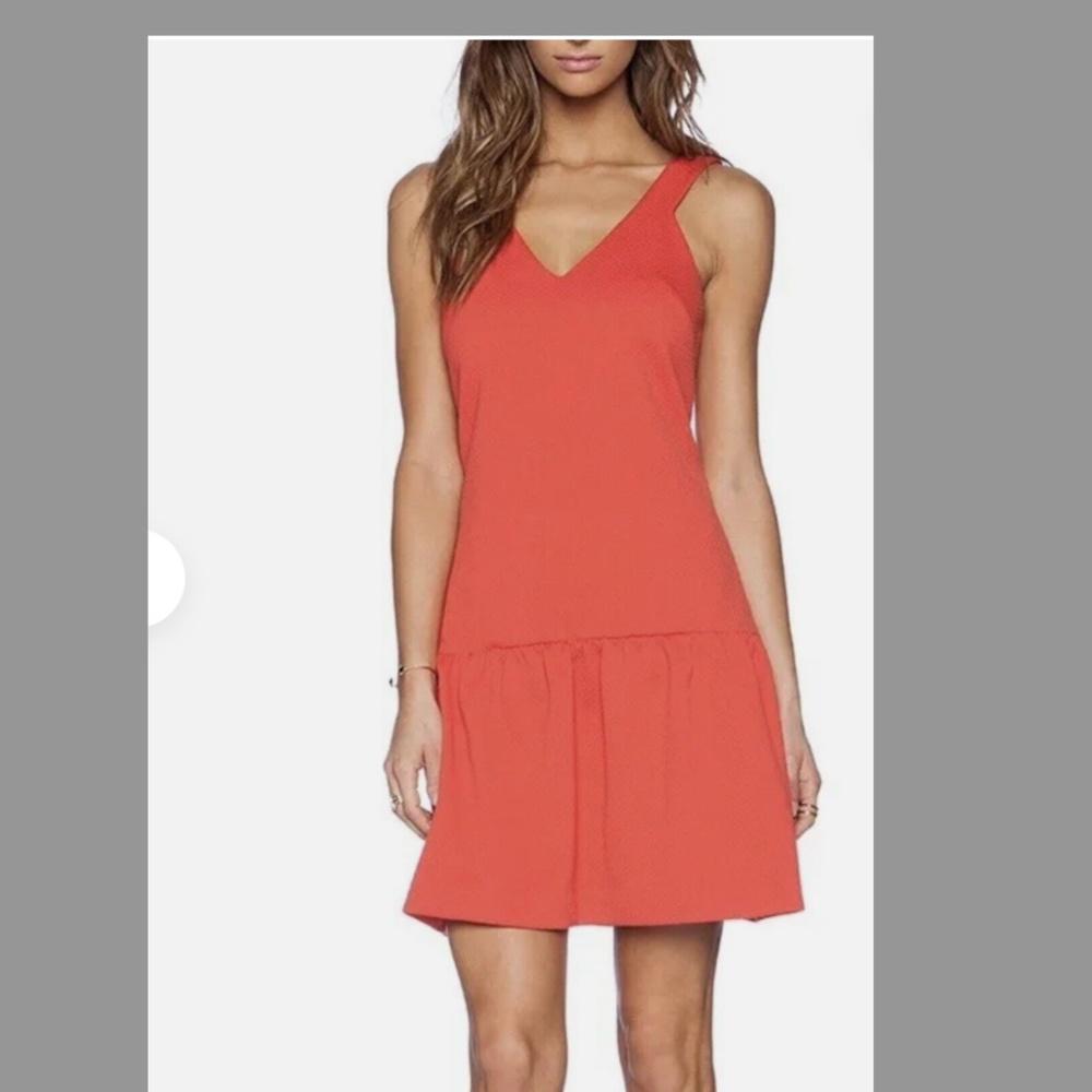 BNWOT Trina Turk Isis Coral Red Orange Textured Drop Waist Flounce Dress US 0